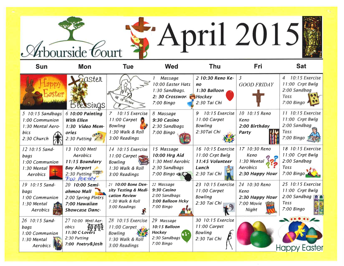 April 2015 Activity Schedule Arbourside Court