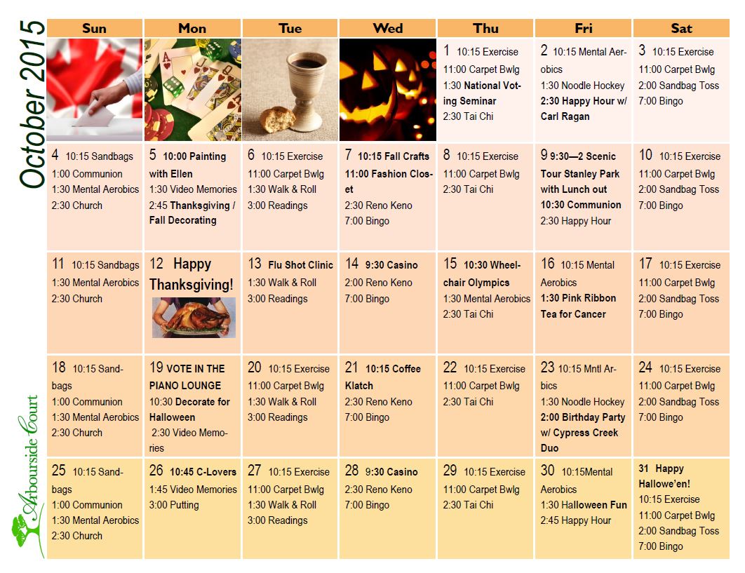 October 2015 Activity Schedule Arbourside Court