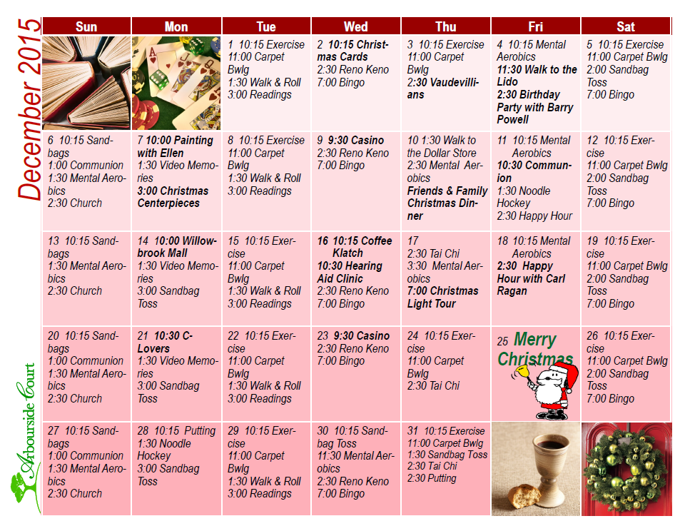 December Calendar of Activities at Arbourside