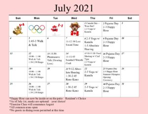 Activity Schedule July 2021 Arbourside Court