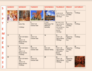 Arbourside September Calendar