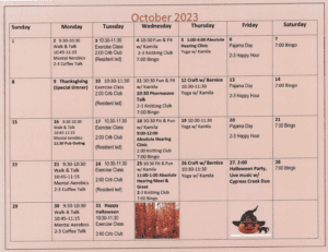 Arbourside October Calendar