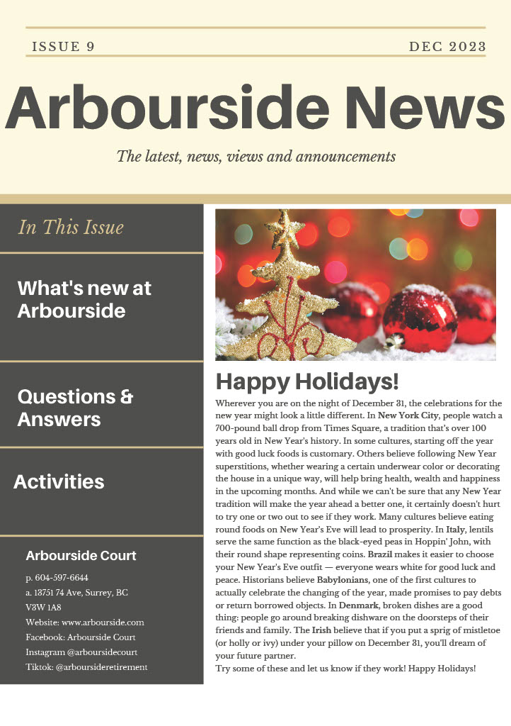 Arbourside December newsletter