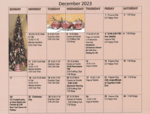 Arbourside December calendar of activity