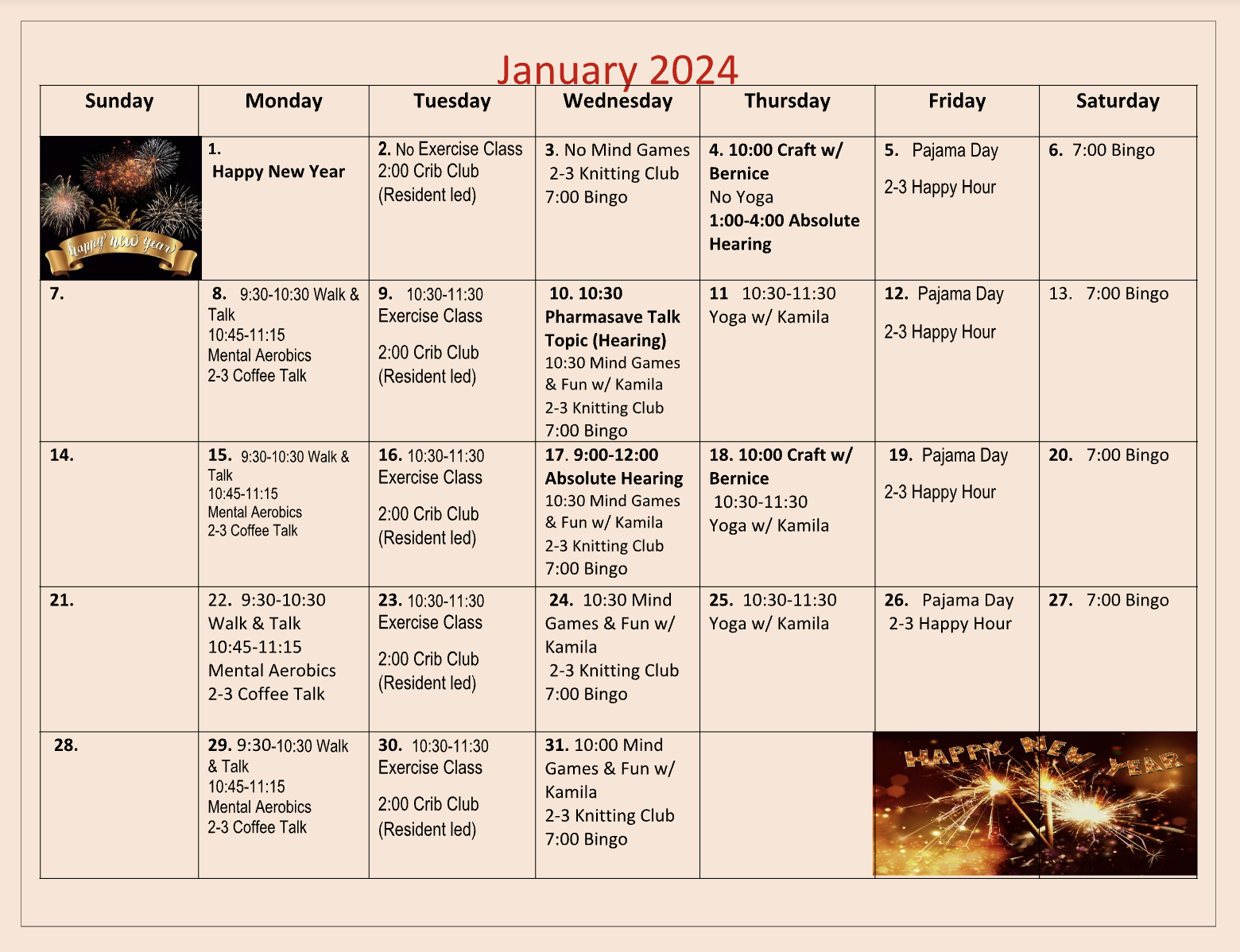 Arbourside January calendar