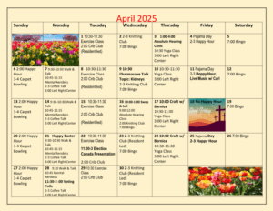 Arbourside Court April Activity Calendar