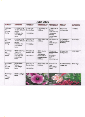 June Activity Calendar Arbourside Court