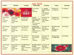 Arbourside Court July 2025 Activity Calendar