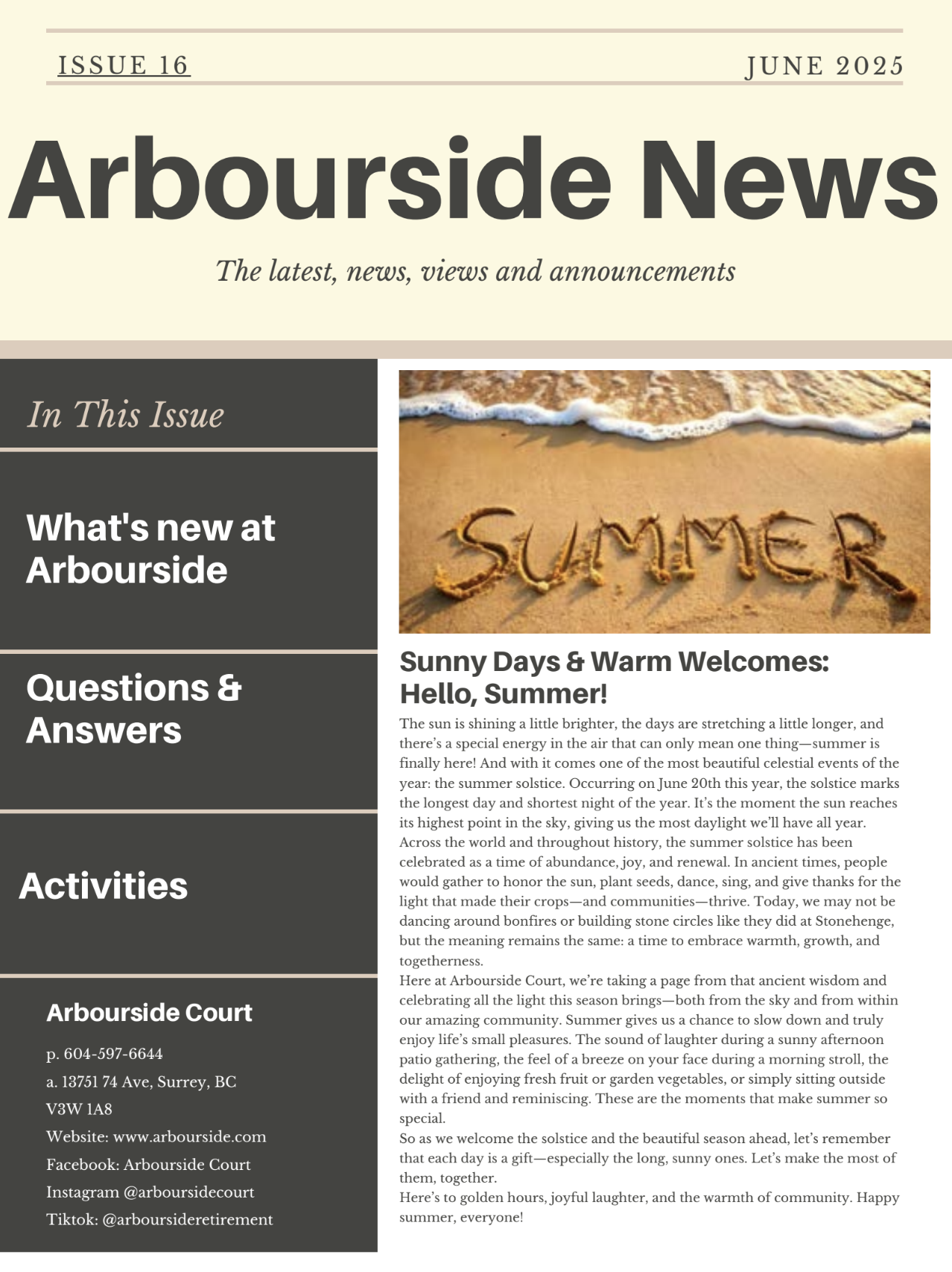 Arbourside Newsletter 