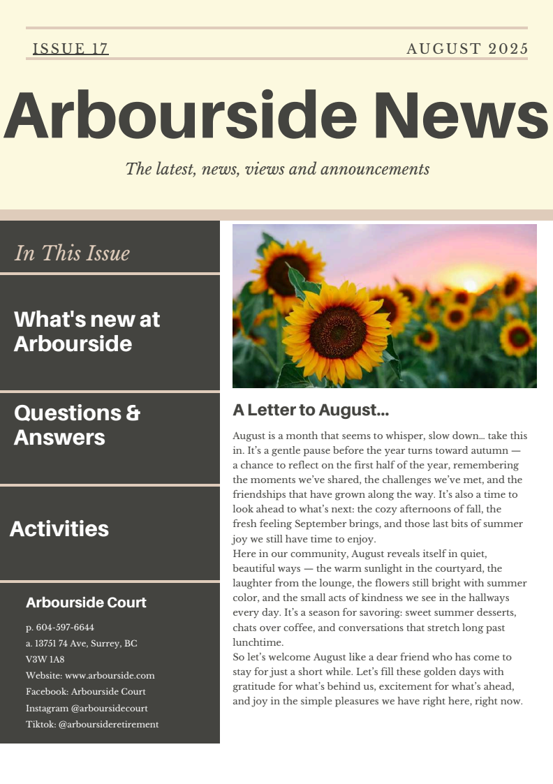 Arbourside Court August 2025 Newsletter